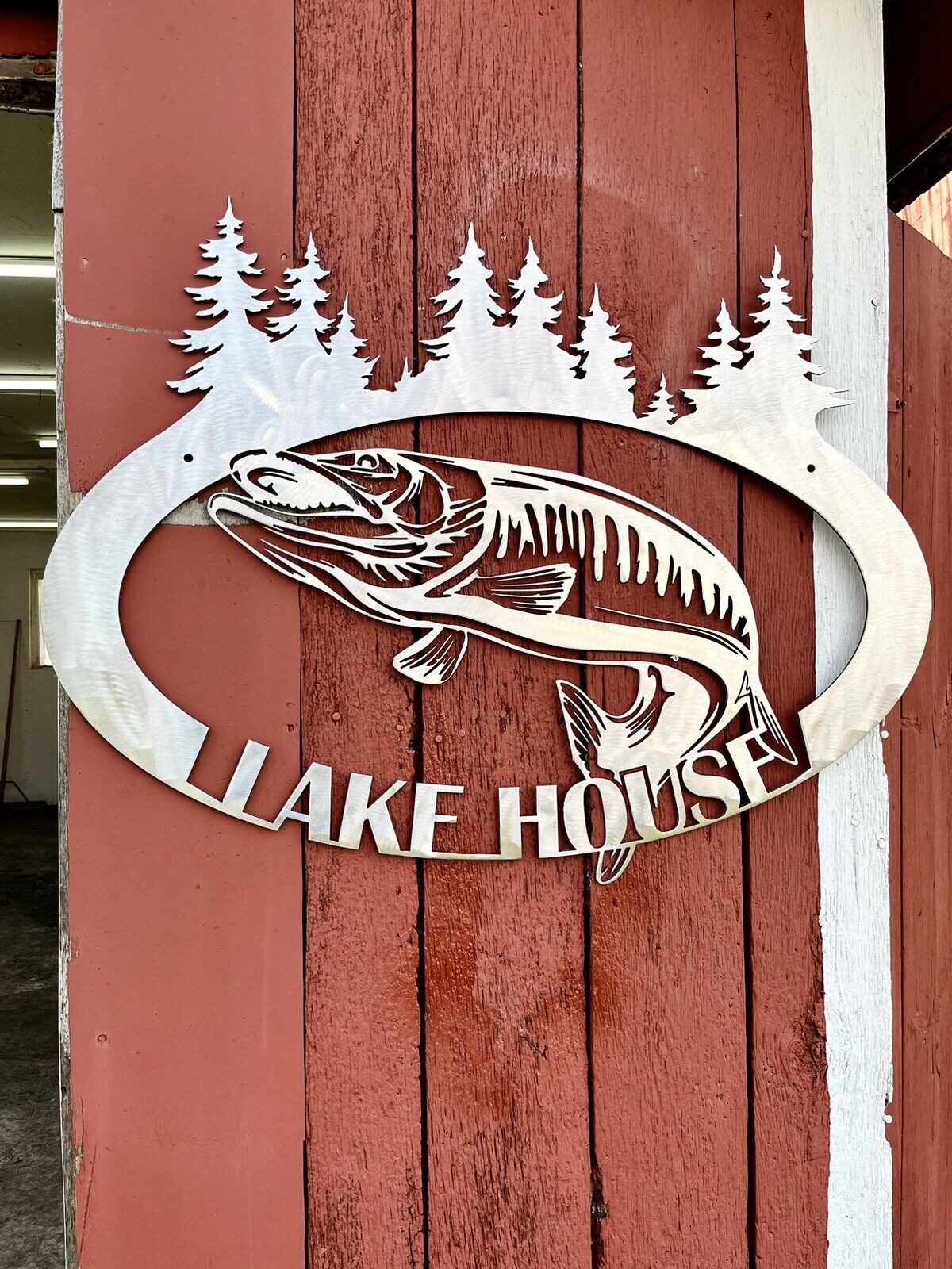 Steel Musky Lake House Sign - cabin sign - fish - Northern Forge, LLC