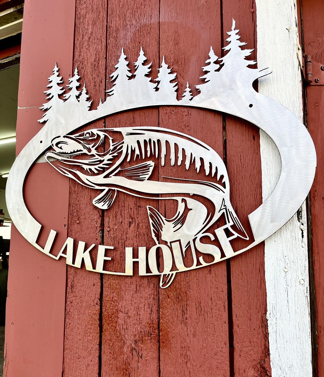 Steel Musky Lake House Sign - cabin sign - fish - Northern Forge, LLC