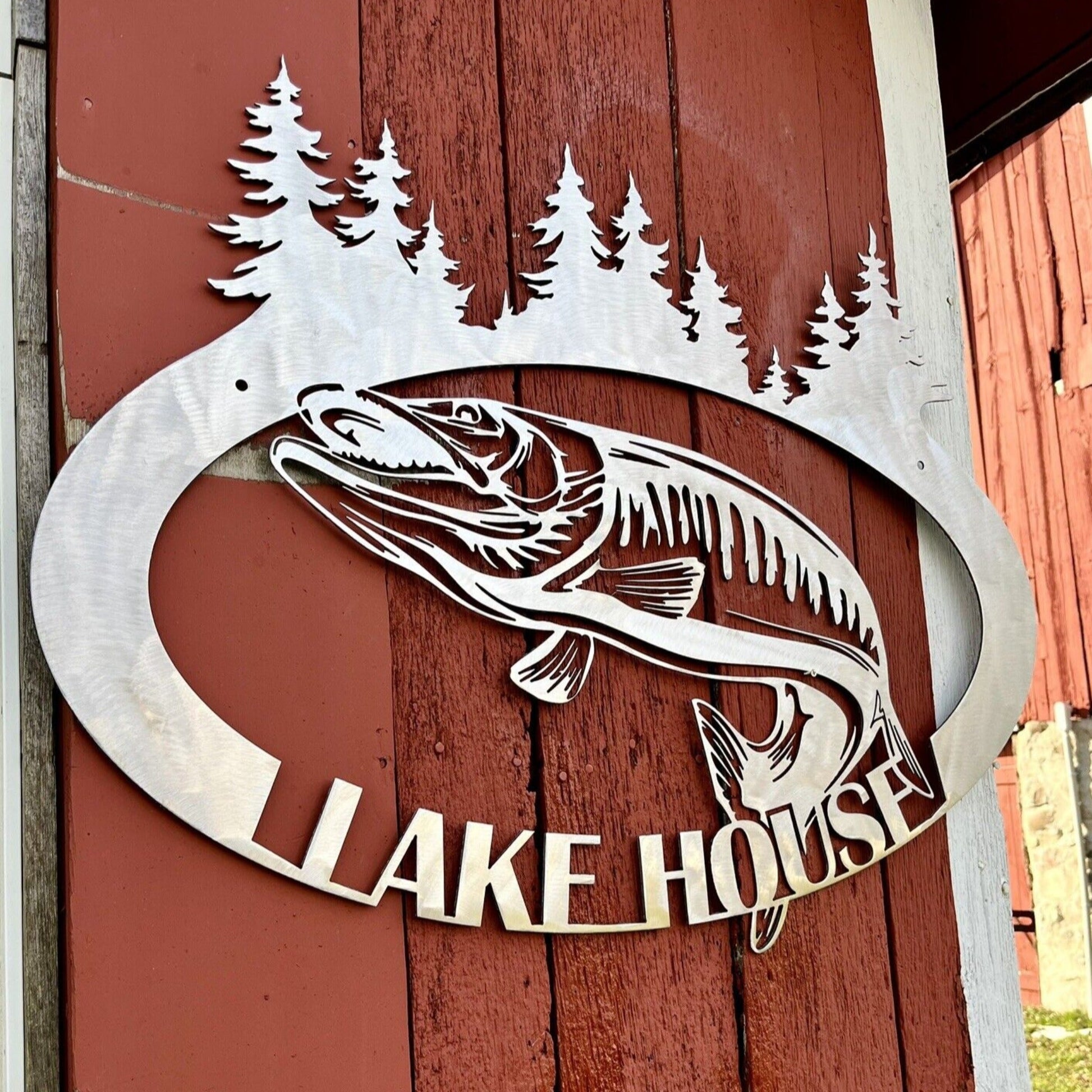 Steel Musky Lake House Sign - cabin sign - fish - Northern Forge, LLC