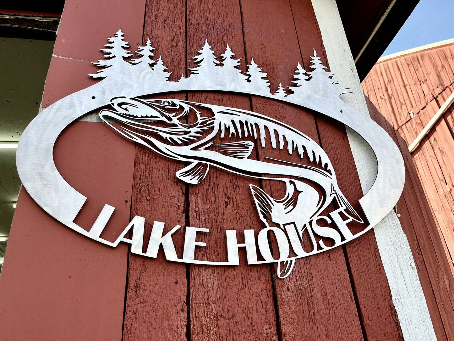 Steel Musky Lake House Sign - cabin sign - fish - Northern Forge, LLC