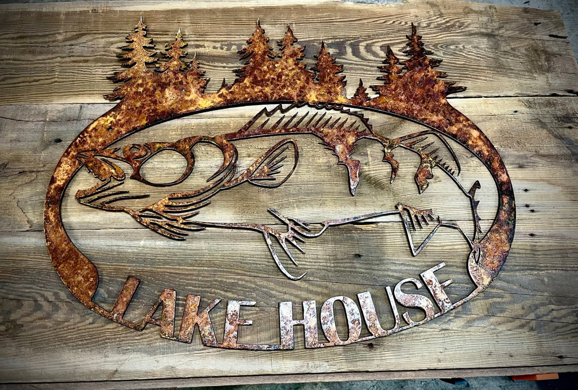 Steel Walleye Lake House Sign - cabin sign - fish - Northern Forge, LLC