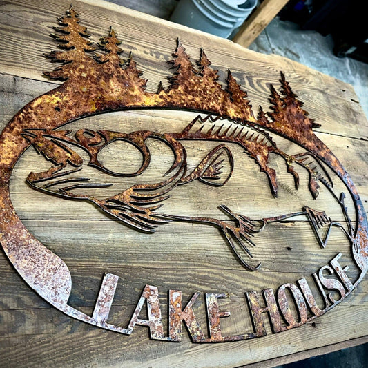 Steel Walleye Lake House Sign - cabin sign - fish - Northern Forge, LLC
