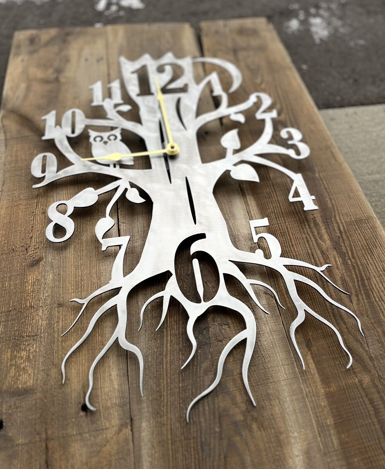 Steel Whimsical Tree Clock - 24-inches - handmade clock - owl clock - Northern Forge, LLC