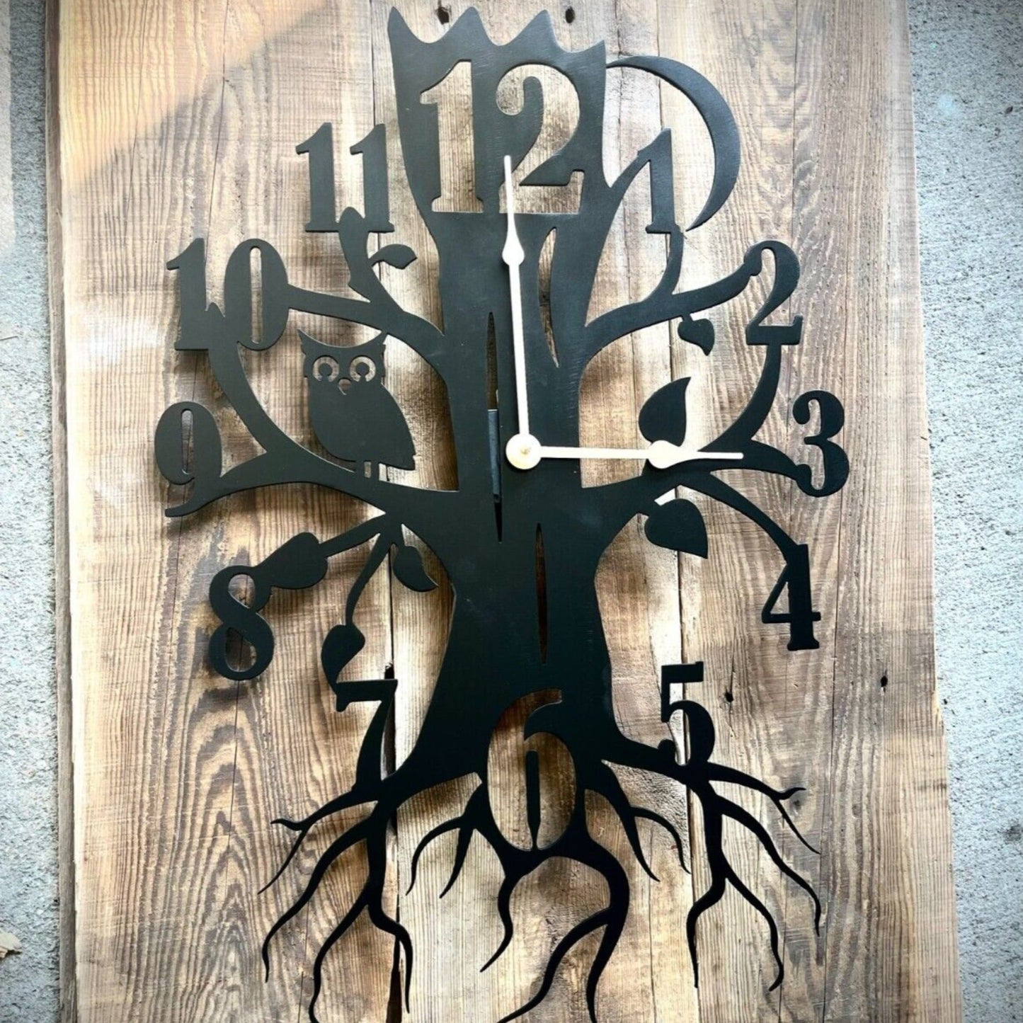 Steel Whimsical Tree Clock - 24-inches - handmade clock - owl clock - Northern Forge, LLC