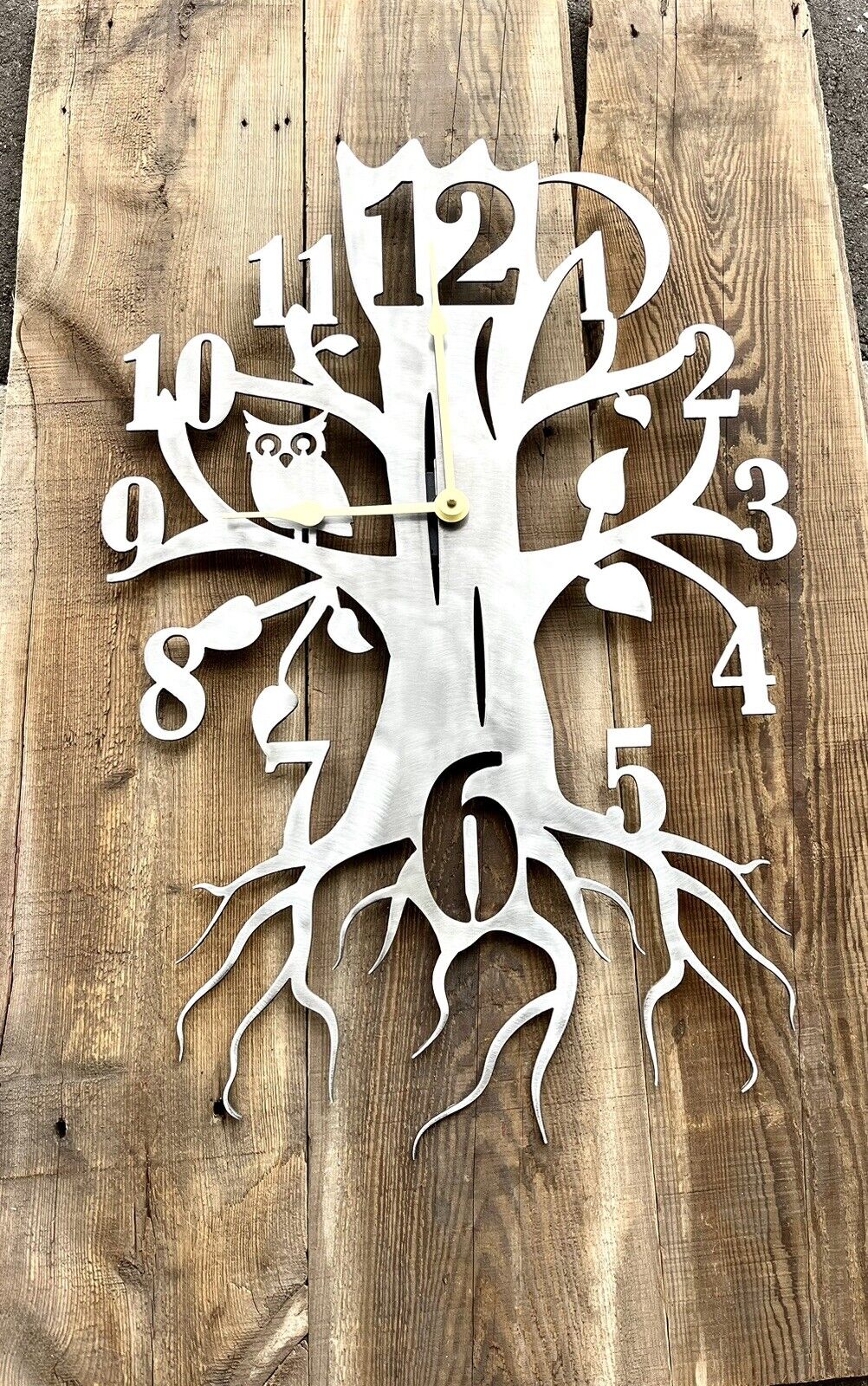 Steel Whimsical Tree Clock - 24-inches - handmade clock - owl clock - Northern Forge, LLC