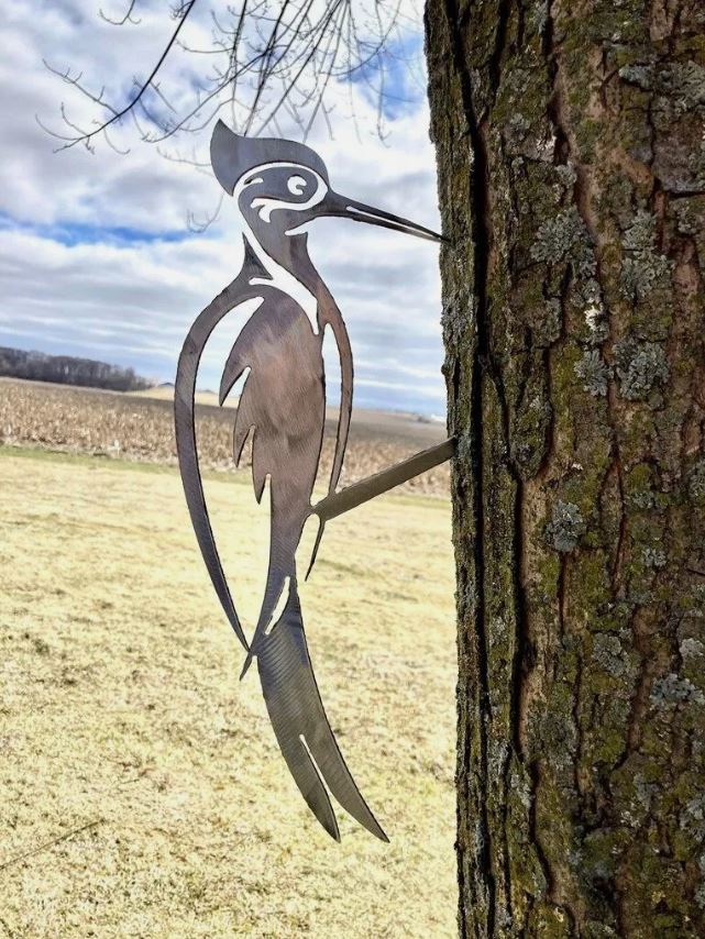 Steel Woodpecker Tree Art - cardinal gift - garden - Northern Forge, LLC