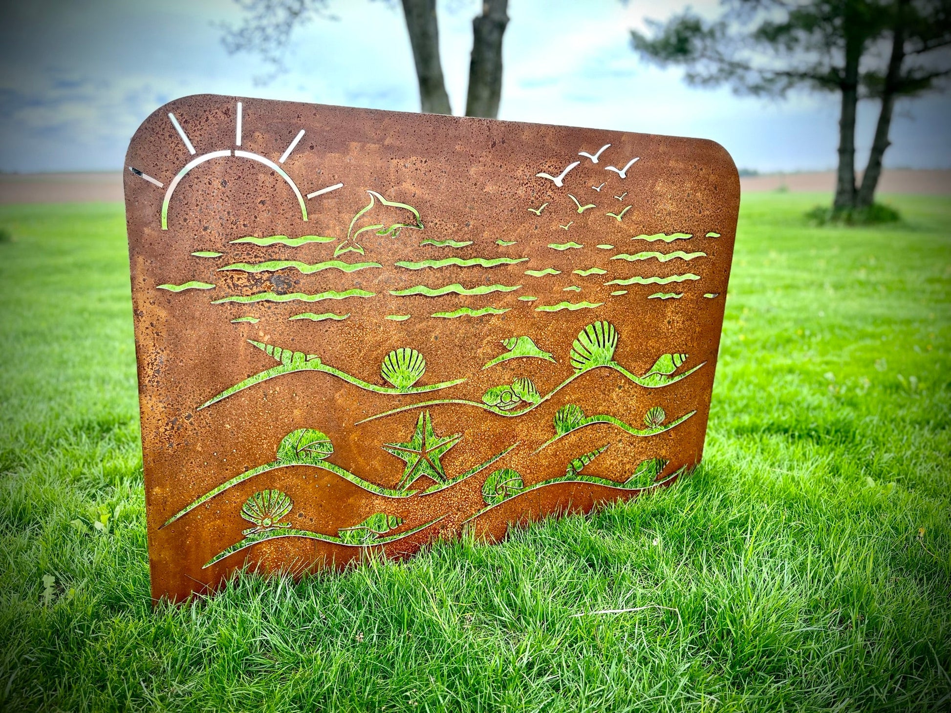 XL Beach-Themed Privacy Panel - beach privacy panel - garden - Northern Forge, LLC